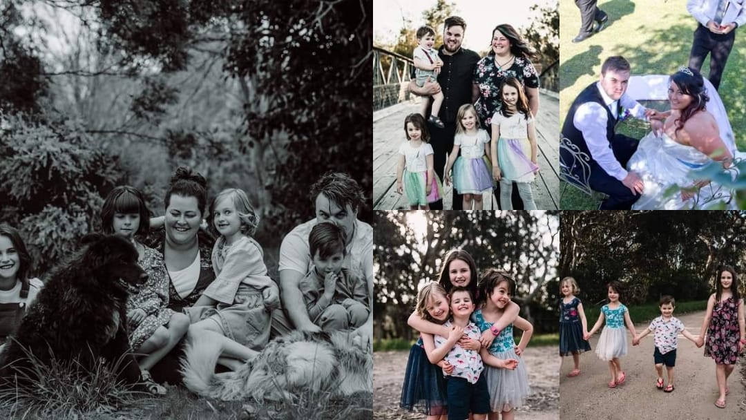 Pictured is a collage of photos featuring Jamie, his wife and four children.